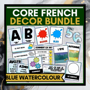 Visual supports that get students speaking in French - Core French Decor Bundle Blue Watercolour Theme
