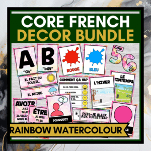 Visual supports that get students speaking in French - Core French Decor Bundle Rainbow Watercolour Theme