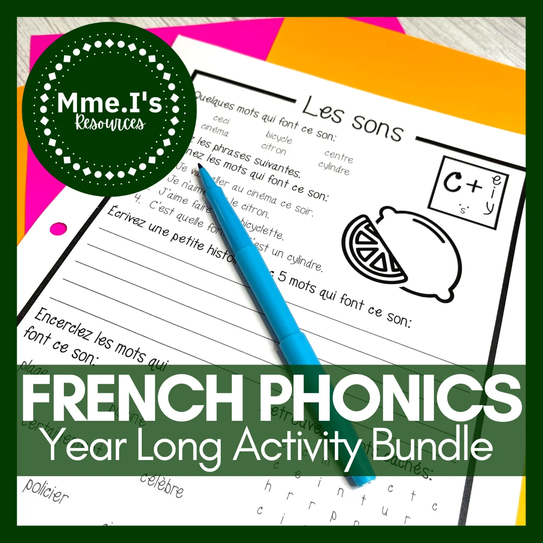 French phonics year-long activity bundle cover
